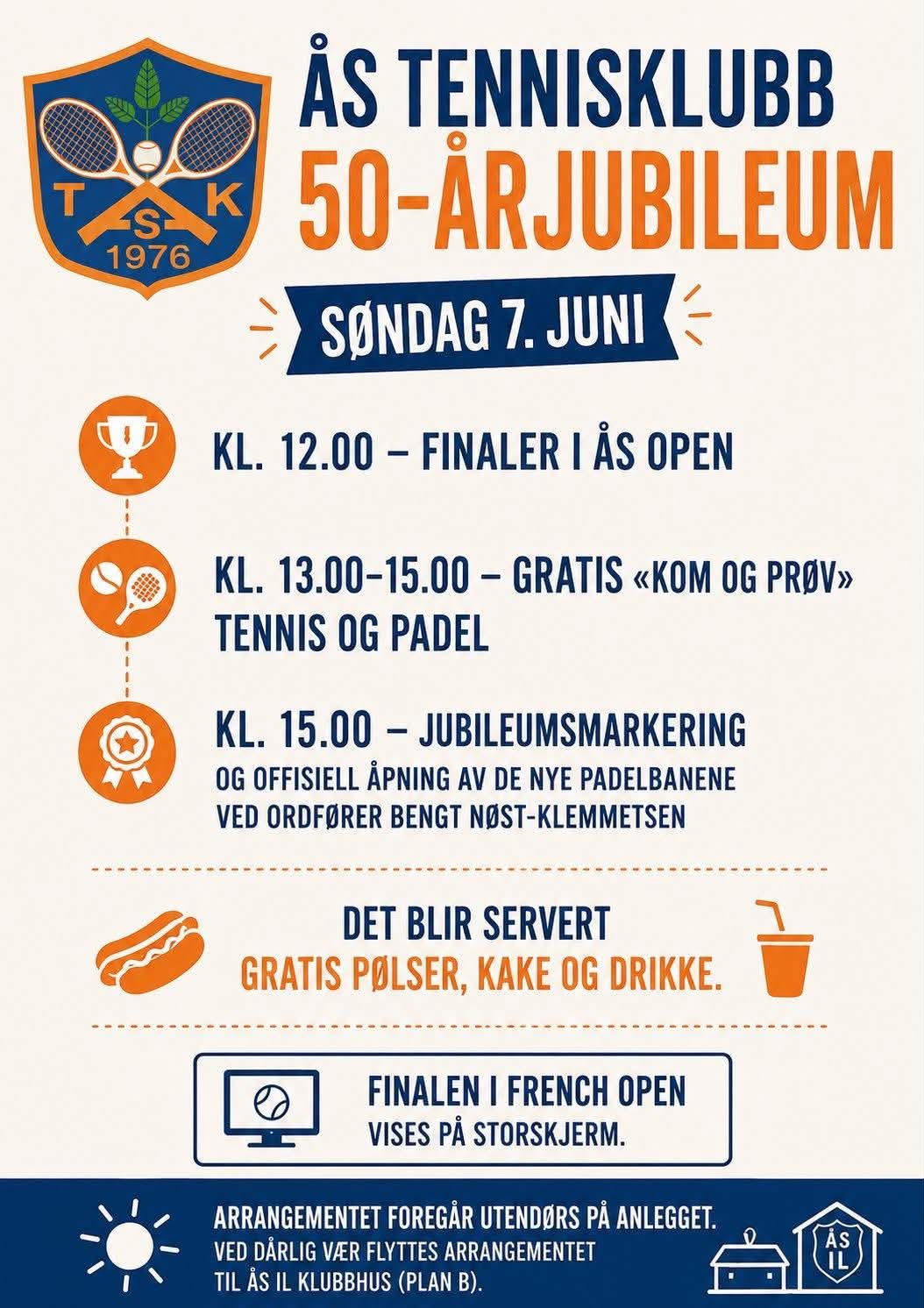 Ås Tennisklubb fyller 50 år – bli med på jubileumsfeiring søndag 7. juni!